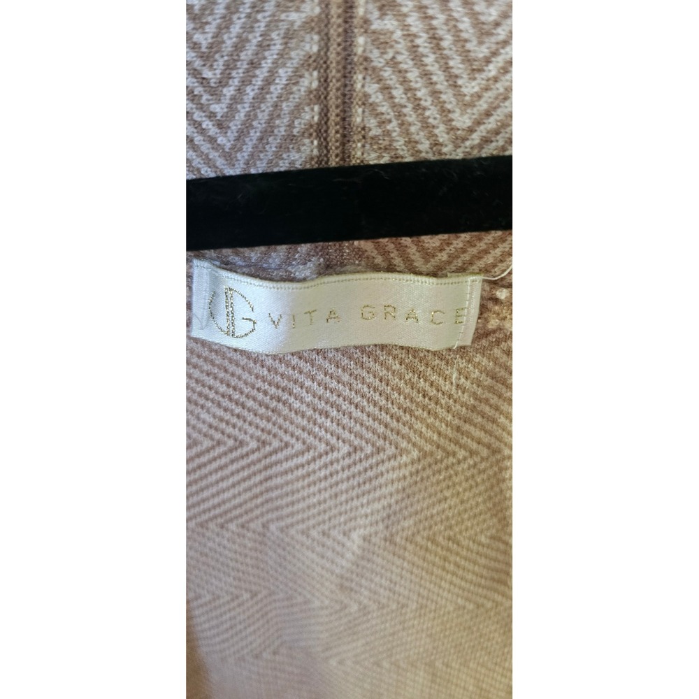 Vita Grace Knit Duster Cardigan Sweater Coat Beige Brown Herringbone Pockets - Picture 7 of 9